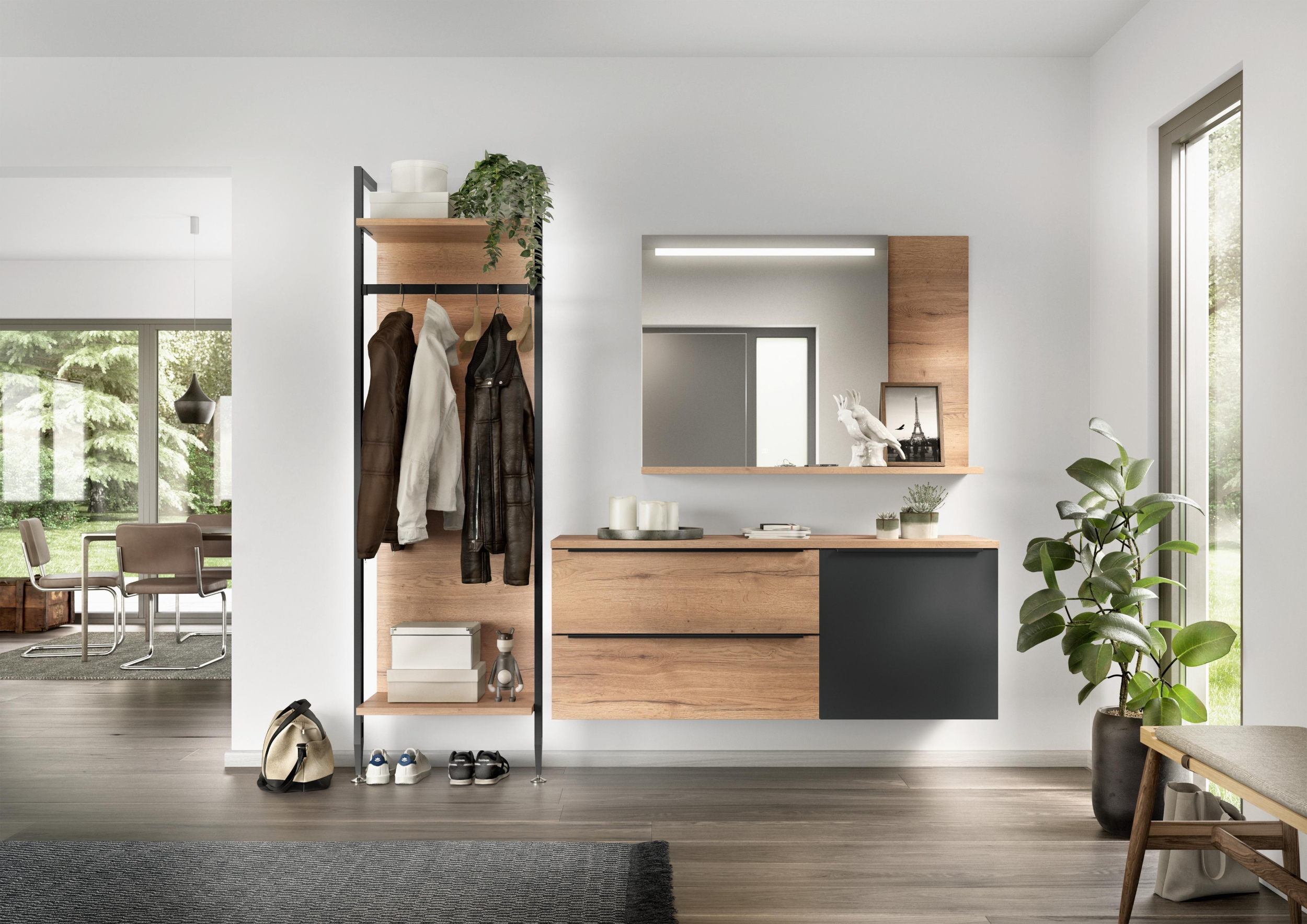 Flur Garderobe Nobilia Sideboard Schränke Holzoptik anthrazit